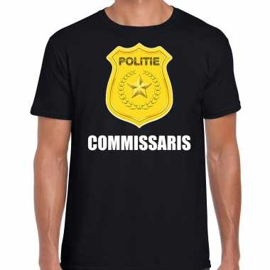 Commissaris politie embleem carnaval t shirt zwart heren