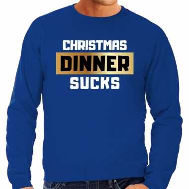 Foute kersttrui christmas dinner sucks blauw heren shirt