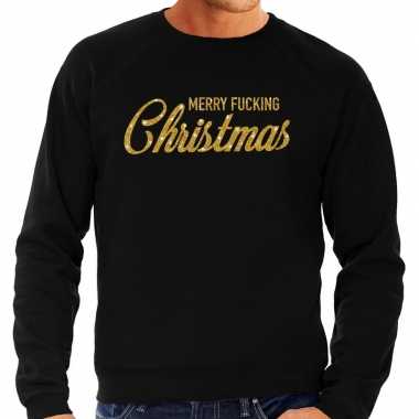 Foute kersttrui merry fucking christmas goud glitter zwart heren shirt