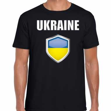 Oekraine landen supporter t shirt oekraiense vlag schild zwart heren