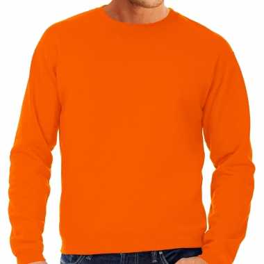 Oranje sweater / sweatshirt trui grote maat ronde hals heren