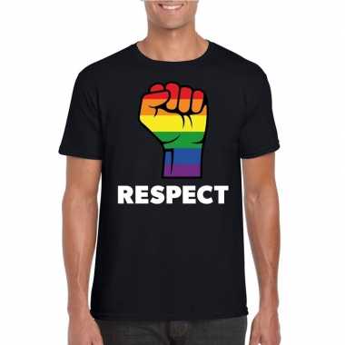 Respect lgbt-shirt regenboog vuist zwart heren