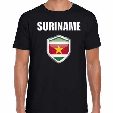 Suriname landen supporter t shirt surinaamse vlag schild zwart heren