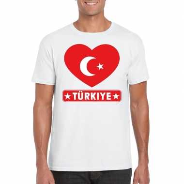 Turkije hart vlag t shirt wit heren