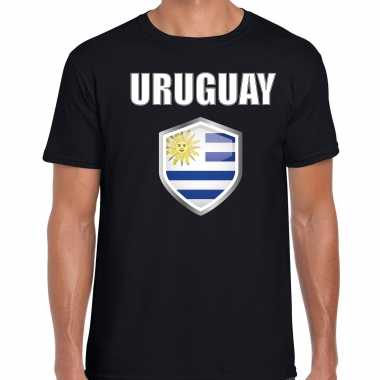 Uruguay landen supporter t shirt uruguayaanse vlag schild zwart heren