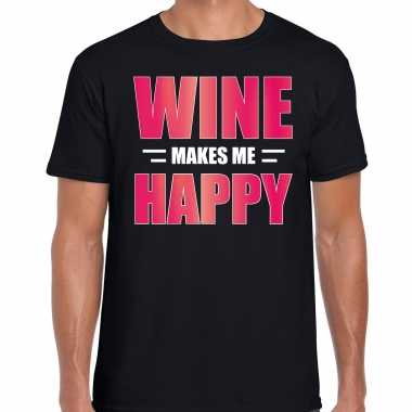 Wine makes me happy drank t shirt / kleding zwart heren
