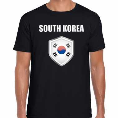 Zuid korea landen supporter t shirt zuid koreaanse vlag schild zwart heren