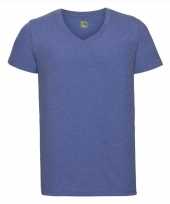 Basic v hals t-shirt vintage washed denim blauw heren