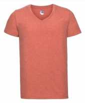 Basic v hals t-shirt vintage washed koraal oranje heren
