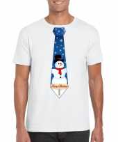 Fout kerst t-shirt wit sneeuwpop stropdas heren