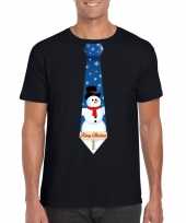 Fout kerst t-shirt zwart sneeuwpop stropdas heren