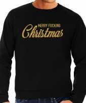 Foute kersttrui merry fucking christmas goud glitter zwart heren shirt