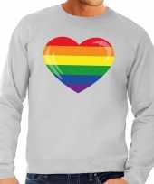 Gaypride regenboog hart sweater grijs heren shirt