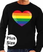Grote maten gay pride regenboog hart sweater zwart heren shirt