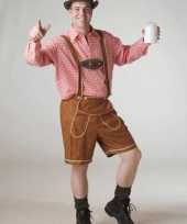 Heren oktoberfest tiroler blouse rood wit geblokt-shirt