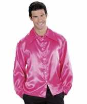 Heren roze satijnen blouse shirt