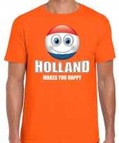 Holland makes you happy landen t-shirt nederland oranje heren emoticon