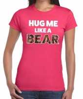 Hug me like a bear tekst t-shirt roze heren 10155979