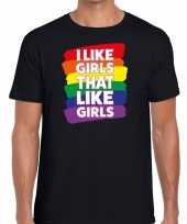 I like girls that like girls gaypride t-shirt zwart heren