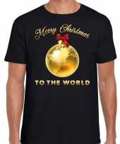 Kerst t-shirt merry christmas to the world zwart heren