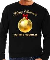 Kersttrui merry christmas to the world goud glitter zwart heren shirt