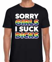 Sorry girls i suck dicks gaypride t-shirt zwart heren