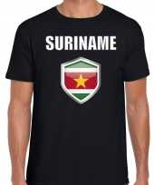 Suriname landen supporter t-shirt surinaamse vlag schild zwart heren