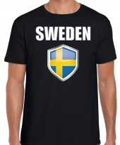 Zweden landen supporter t-shirt zweedse vlag schild zwart heren